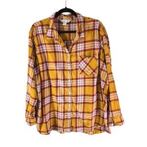 Old Navy Womens The Classic Shirt Yellow Plaid Flannel Pocket XXL